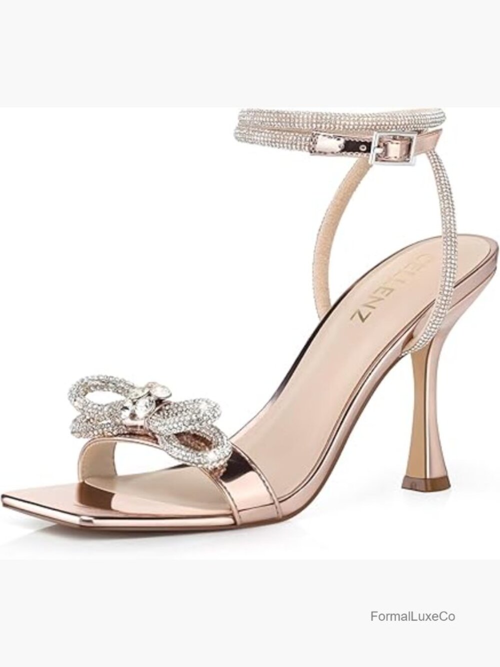 Women's Strappy Rhinestone Bow Kitten Heel Sandals Size 6-11 Sparkly Prom Heels - Picture 1 of 7